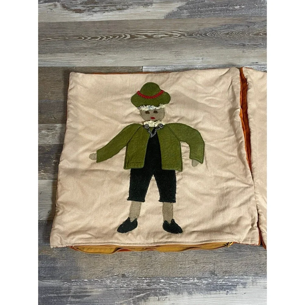 Vintage European Appliqué Folk Art 14” Pillow Set